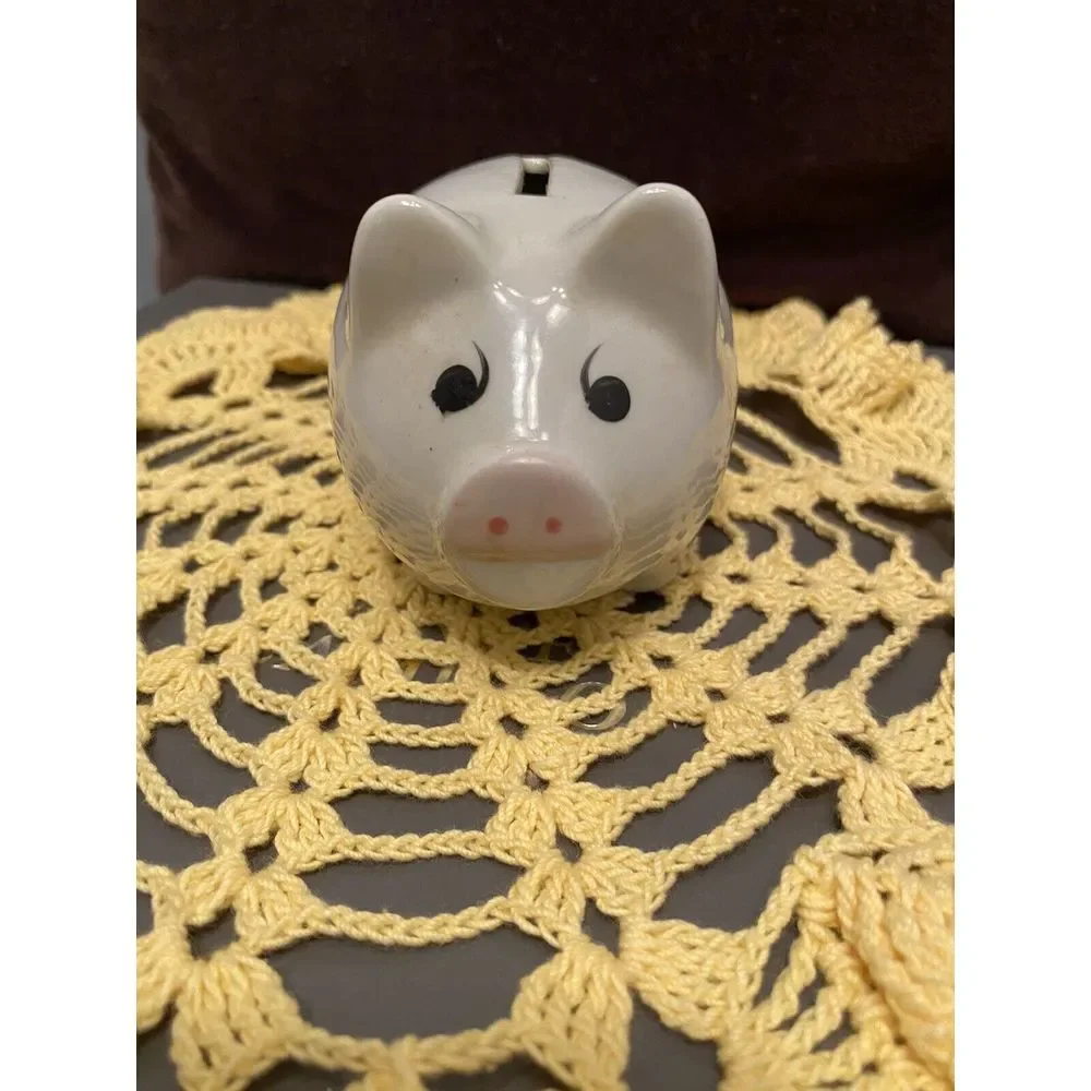 Cute VintageSassy Piggy Bank Pig Coin slot back classic White Ceramic W Florals.
